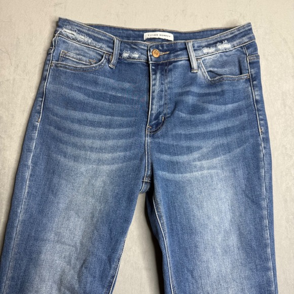 Flying Monkey Jeans Womens 30 Medium Wash Ankle Cropped Fray Fading Whiskers - Picture 2 of 11